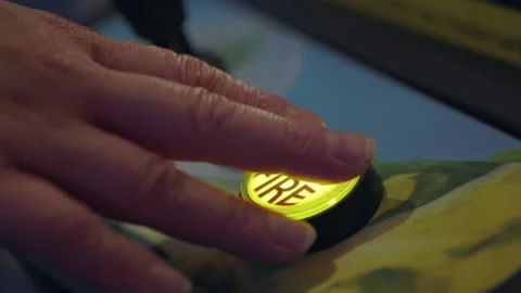 Rapid fire arcade button pressed during game 4k Stock Footage 142338531