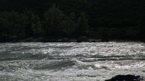 The rapid flow of water in a mountain river in the moonlight. Stock Footage 313572796