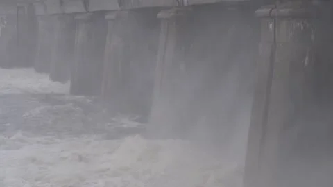 Rapid flow of water in a river at a hydroelectric power station 動画素材 135833463