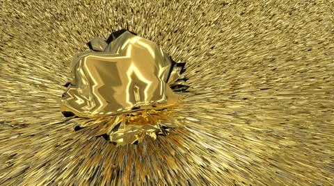 Rapid flows of liquid gold from the center of the formless element.  Stock Illustration