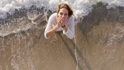 Rapid footage view from above of lovely happy girl enjoying pleasant moment Stock Footage