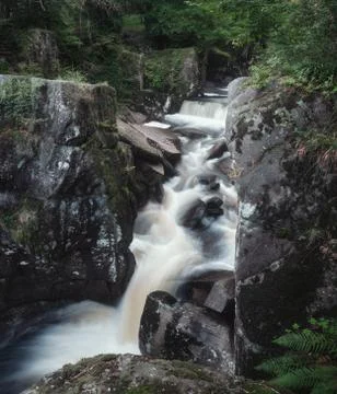 Rapid forest river with a waterfall Stock Photos