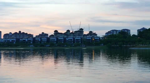 Rapid housing development at lake side Stock Footage 57821995