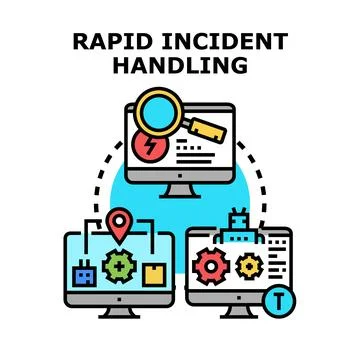 Rapid incident handling process on modern computer screens イラスト素材