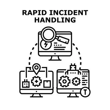 Rapid incident handling process on modern computer screens イラスト素材