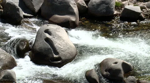 Rapid on mountain river, boulder separates the stream 스톡 동영상 49056670