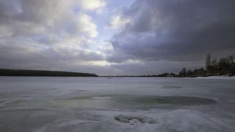 Rapid movement of winter storm clouds over the steppes Stock Footage 72545926