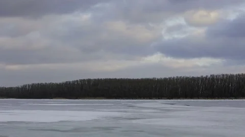 Rapid movement of winter storm clouds over the steppes Stock Footage 72546208