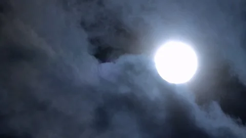Rapid moving of clouds on dark sky with sun disk in frame. Stock Footage 90217476