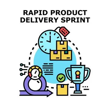 Rapid product delivery sprint process achieving success Stock Illustration