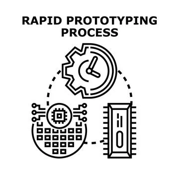 Rapid prototyping process with gear clock chip and processor Stock Illustration