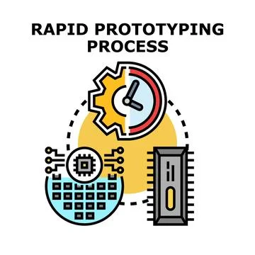 Rapid prototyping process with gear clock chip and processor Stock Illustration