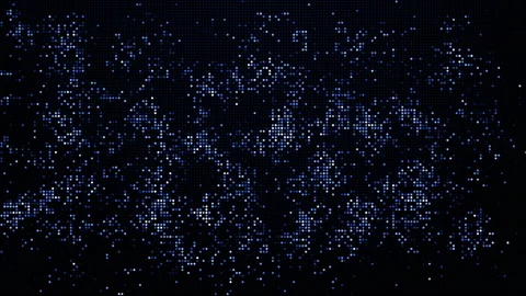 Rapid random flickering blue round pixel dots on dark background. Digital screen Stock Footage 243721468