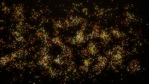 Rapid random flickering of golden round pixel dots on dark background. Stock Footage 243264077
