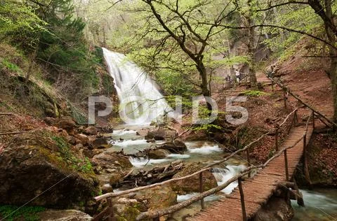 The rapid river and waterfall. Stock Photos