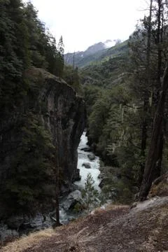 Rapid river in forest, view from rock Stock Photos