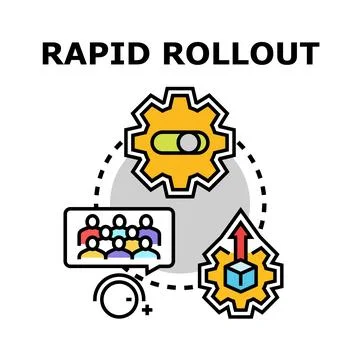 Rapid rollout process with interconnected gears and people Stock Illustration