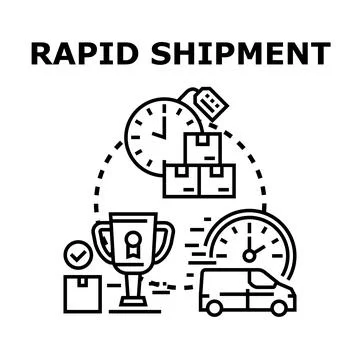 Rapid shipment delivering packages quickly with success icon Stock Illustration