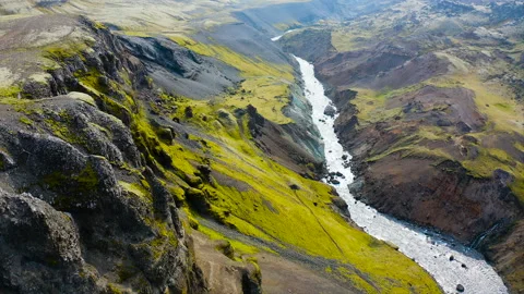 Rapid in the stream after the cascade Haifoss, Iceland. Stock Footage 249298436