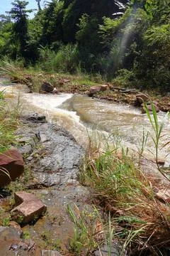 Rapid stream flowing at Chambok Waterfall in Kampong Speu Cambodia Stock Photos