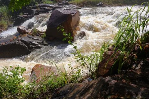 Rapid stream flowing at Chambok Waterfall in Kampong Speu Cambodia Stock Photos