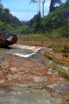 Rapid stream flowing at Chambok Waterfall in Kampong Speu Cambodia Stock Photos