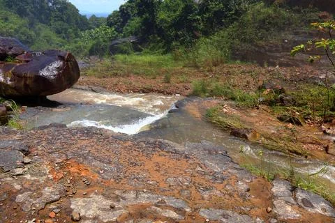 Rapid stream flowing at Chambok Waterfall in Kampong Speu Cambodia Stock Photos
