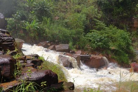 Rapid stream flowing at Chambok Waterfall in Kampong Speu Cambodia Stock Photos
