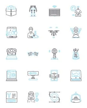 Rapid technology linear icons set. Automation, Efficiency, Streamlining Stock Illustration