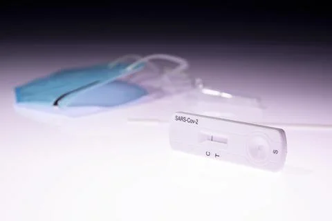 Rapid test device for Covid-19 kit showing negative result. Lab card kit test Stock Photos