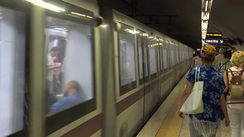 Rapid Transit Mass MRT Metro Goes Off After Unloading Passengers Stock Footage 144042554