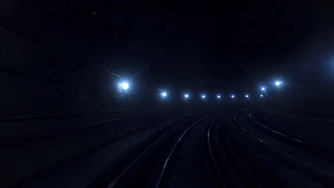 Rapid Transit Metro Subway Underground Tunnel, travel backward Stock Footage 72345594