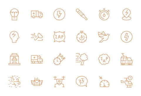 Rapid Ultimate Vector Package with 24 128x128 Thin Line Grid Fitted Icons Stock Illustration