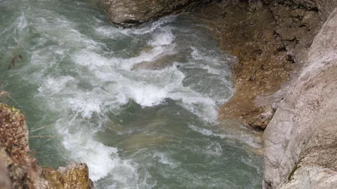 Rapid water stream in rocks. Mountain river Stock Footage 168178331