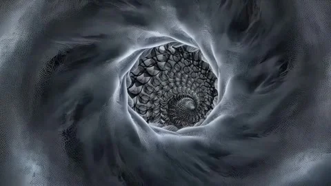 Rapid yet smooth camera pull-back from the central vortex of the fractal Stock Footage 318746873