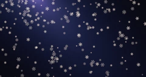 Rapidly falling, wind-blown snowflakes on a blue background Stock Footage 256439432