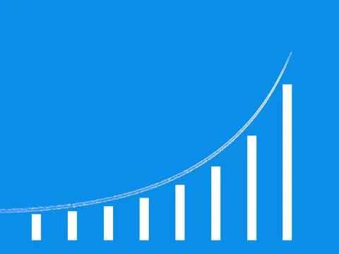 A rapidly growing bar chart and a plane flying above it in the sky leaving a Stock Illustration