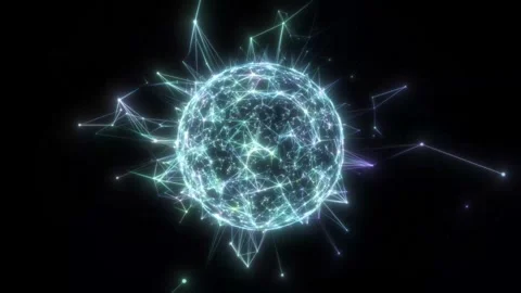 A rapidly rotating sphere of interwoven glowing lines pulsates to the beat of Stock Footage 240891785