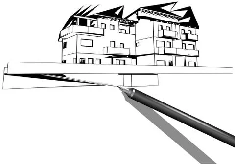 Rapidograph drawing a house Stock Illustration