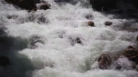 Rapids and Cascades of Violent Mountain River. Close Up View Stock Footage 157824156