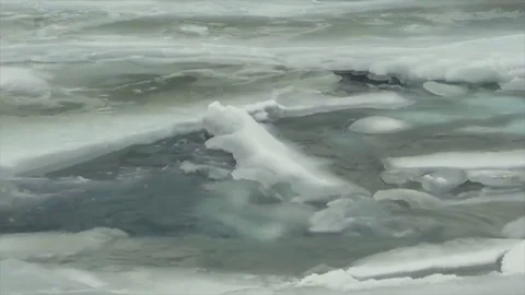 Rapids and Ice along the Matanuska River in winter Stock Footage 84707729