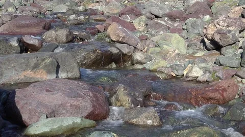 Rapids and stones of small mountain river Ih Sair in natural boundary Tsagduu Stock Footage