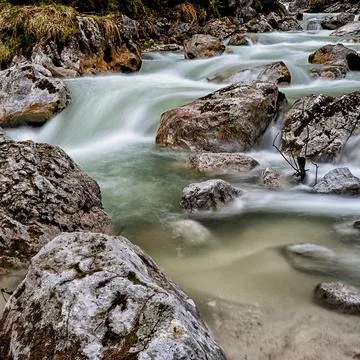The rapids I. Ramsauer Ache, Bertechsgaden. In Germany. Stock Photos