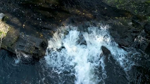 Rapids On Mossy Rock In Anllons River, La Coruna, Spain. Close up Stock Footage 254945665