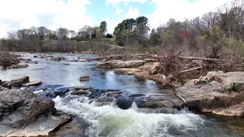 Rapids on the Rappahannock River in Fredericksburg, VA during springtime Stock Footage 245113459