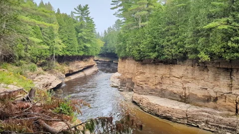 Rapids of the Sainte-Anne River gorges in the Portneuf Regional Natural Park Stock Footage 286706159