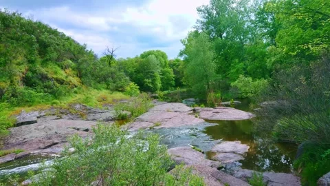 The rapids on the shallow River Ros, Korsun, Ukraine Stock Footage 287958264