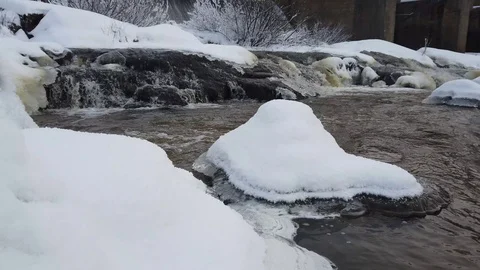 Rapids with snow covered stones on winter Stock-Footage 101445645