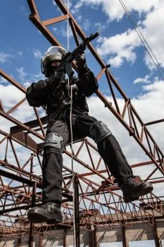 Rappeling assault Foto stock