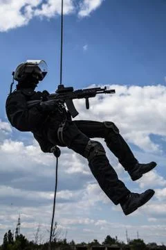Rappeling assault Stock Photos